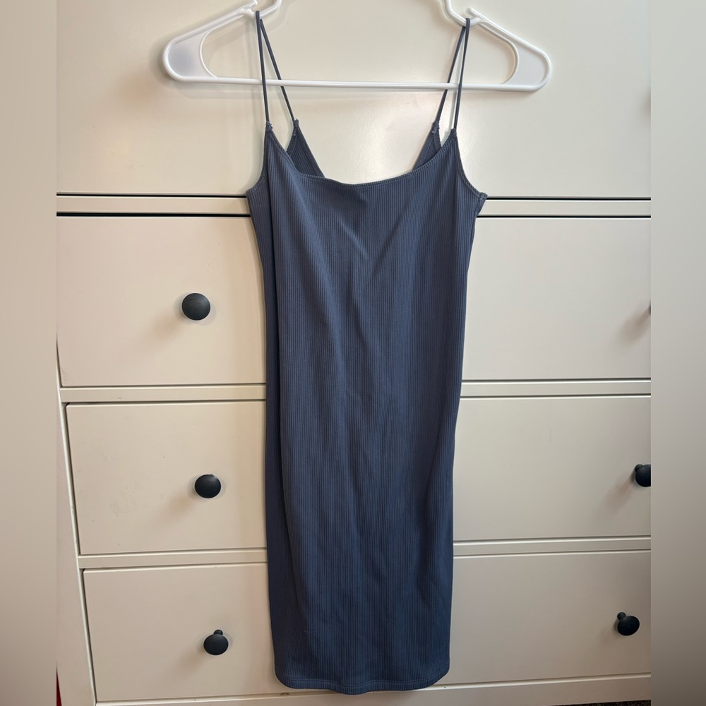 Abercrombie & Fitch Soft A&F Collection Ribbed Mini Bodycon Dress Blue XS